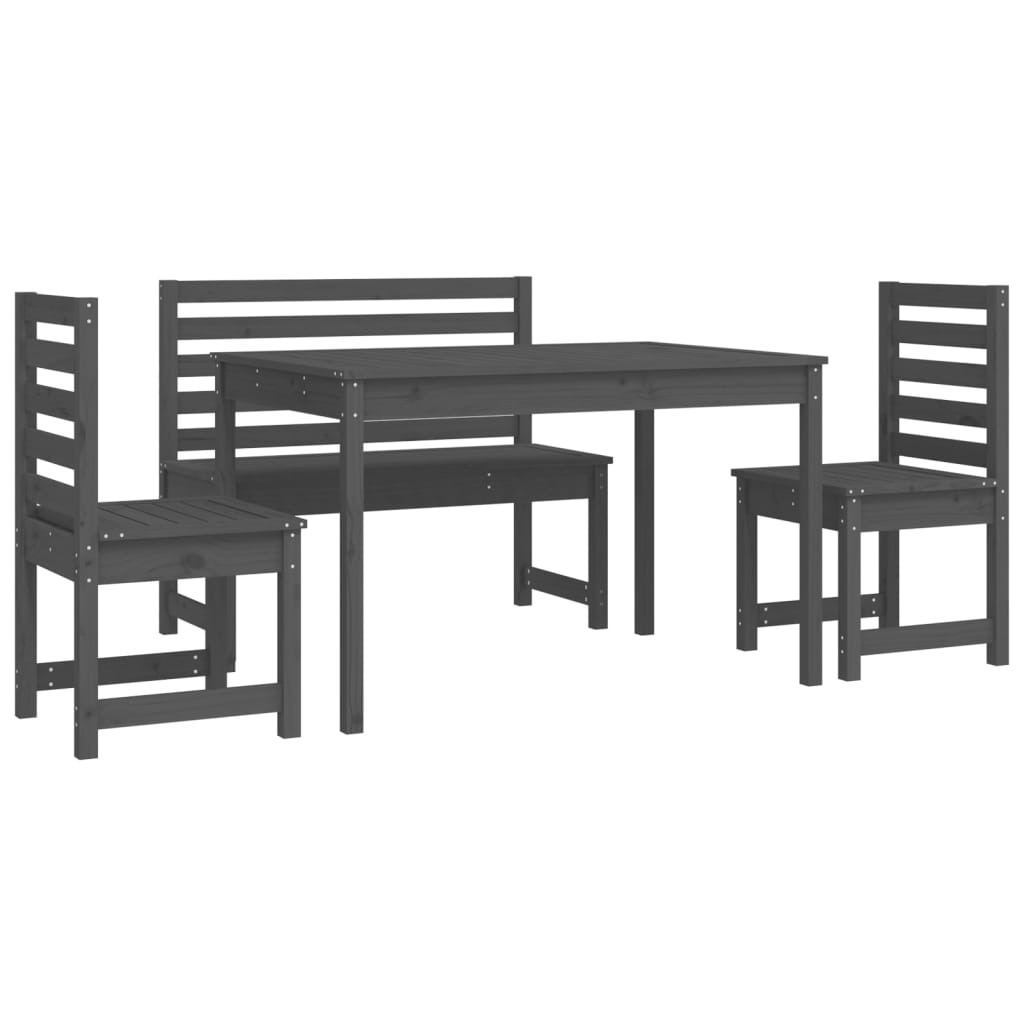 Set De Dining Pentru Grădină, 4 Piese, Gri, Lemn Masiv De Pin