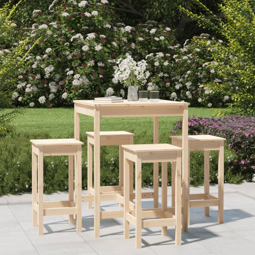 Set Mobilier Bar De Grădină, 5 Piese, , Lemn Masiv De Pin
