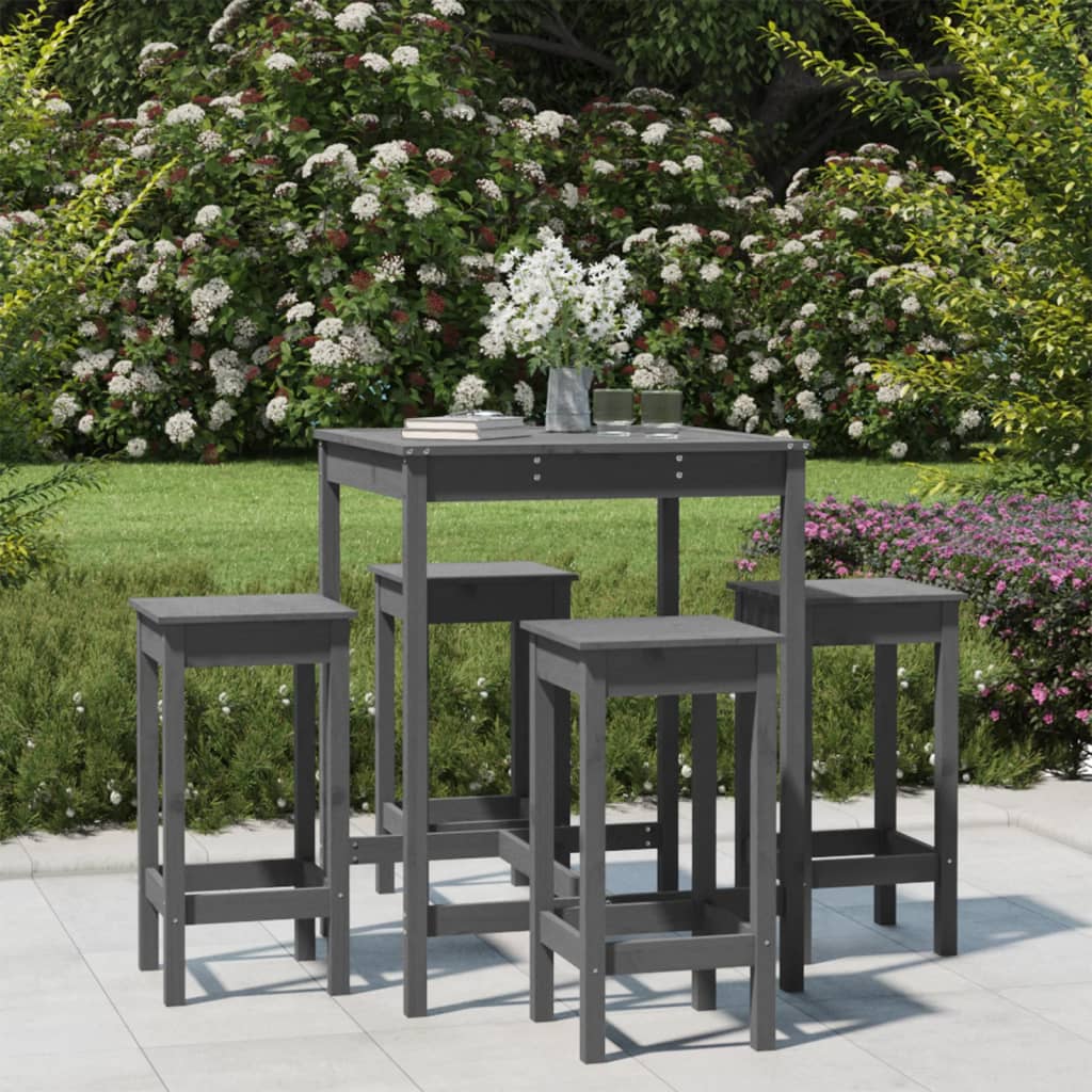 Set Mobilier Bar De Grădină, 5 Piese, , Lemn Masiv De Pin