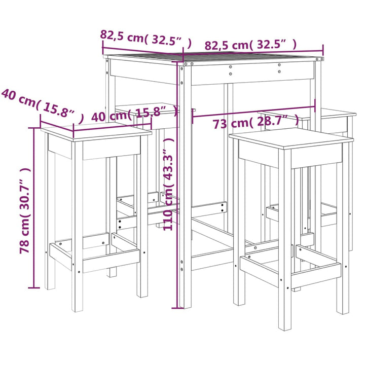 Set Mobilier Bar De Grădină, 5 Piese, , Lemn Masiv De Pin
