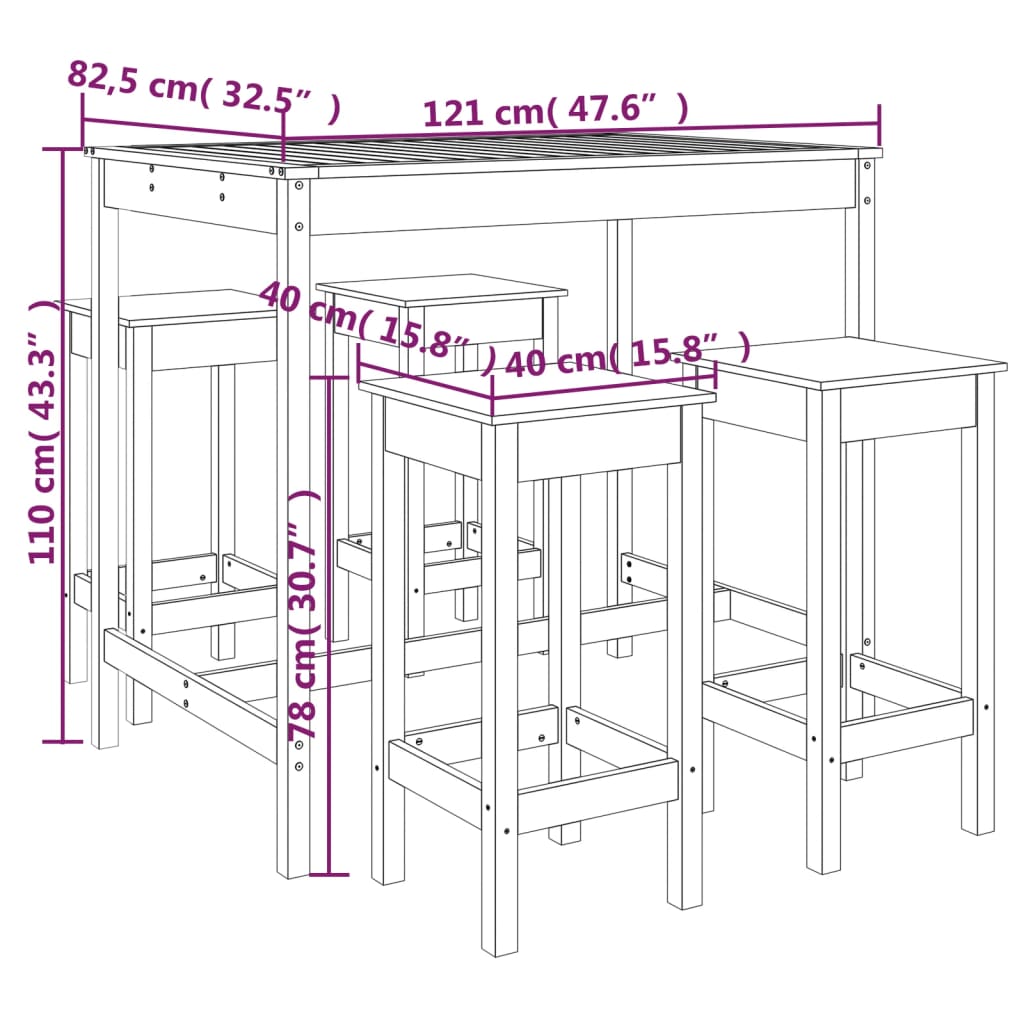 Set Mobilier De Bar Pentru Grădină, 5 Piese,, Lemn Masiv Pin
