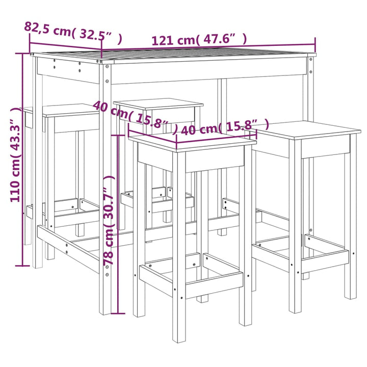 Set Mobilier De Bar Pentru Grădină, 5 Piese,, Lemn Masiv Pin
