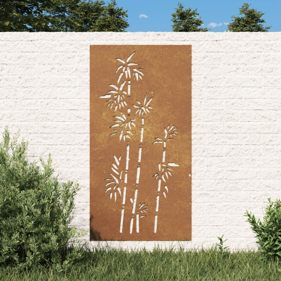 Decorație Perete De Grădină 105X55 Cm Design Bambus Oțel Corten