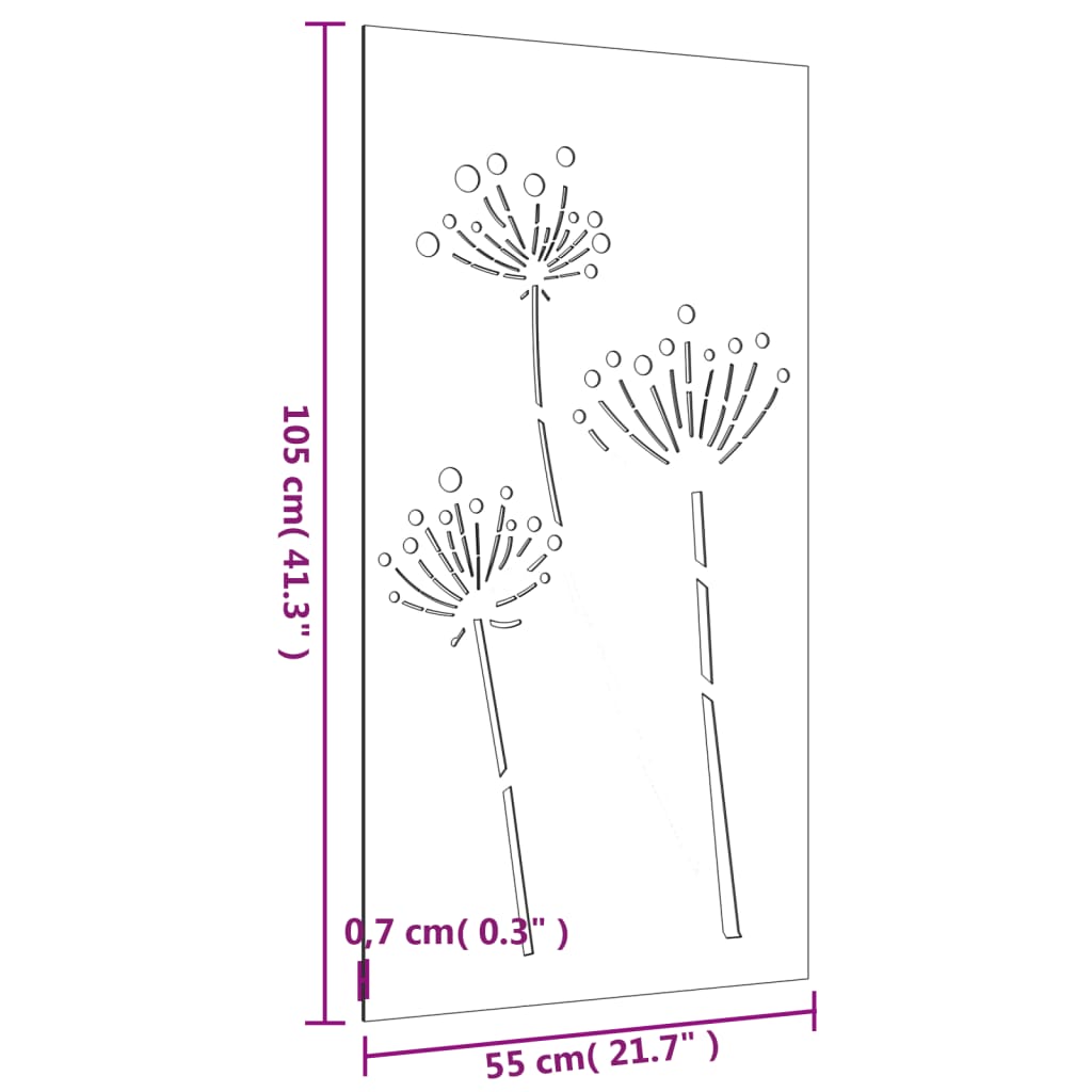 Decor Perete De Grădină 105X55 Cm Design Flori Oțel Corten