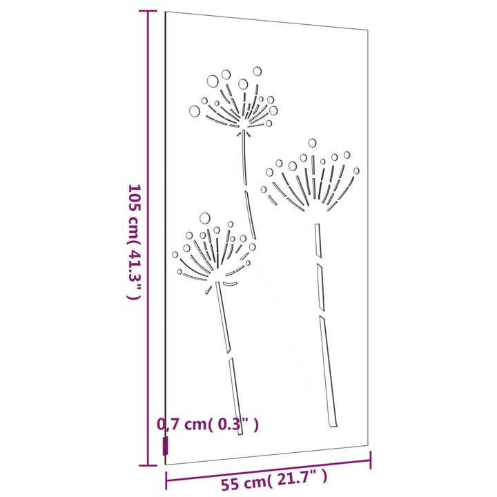 Decor Perete De Grădină 105X55 Cm Design Flori Oțel Corten