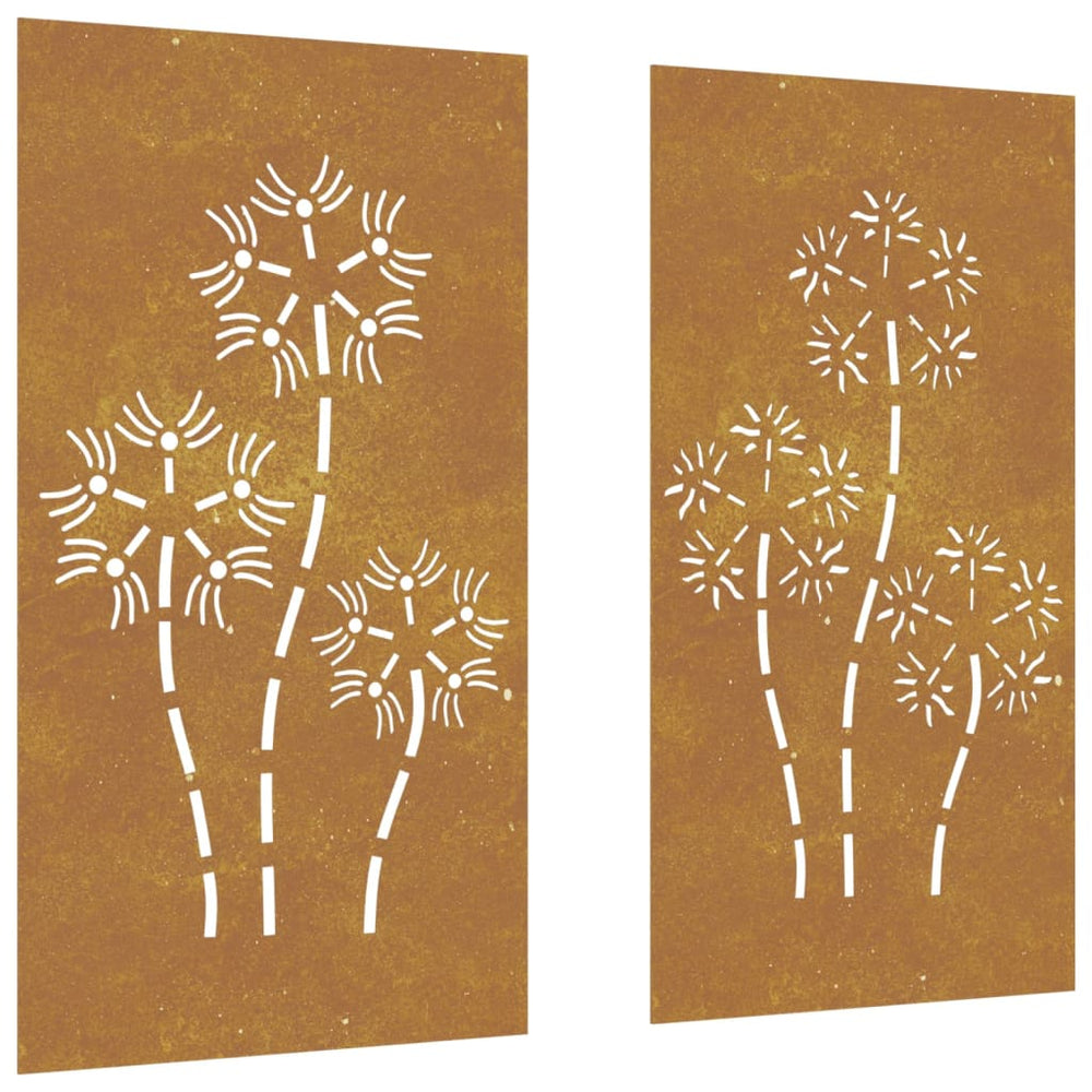 Decor Perete Grădină 2 Buc. 105X55 Cm Design Flori Oțel Corten