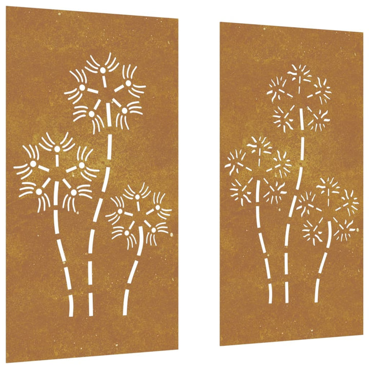 Decor Perete Grădină 2 Buc. 105X55 Cm Design Flori Oțel Corten