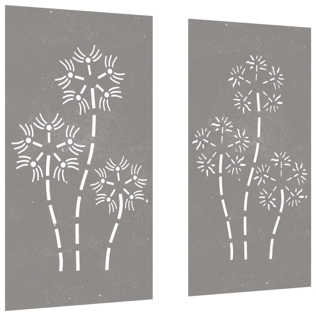 Decor Perete Grădină 2 Buc. 105X55 Cm Design Flori Oțel Corten