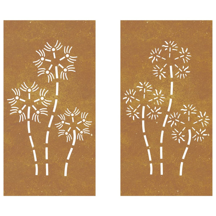 Decor Perete Grădină 2 Buc. 105X55 Cm Design Flori Oțel Corten