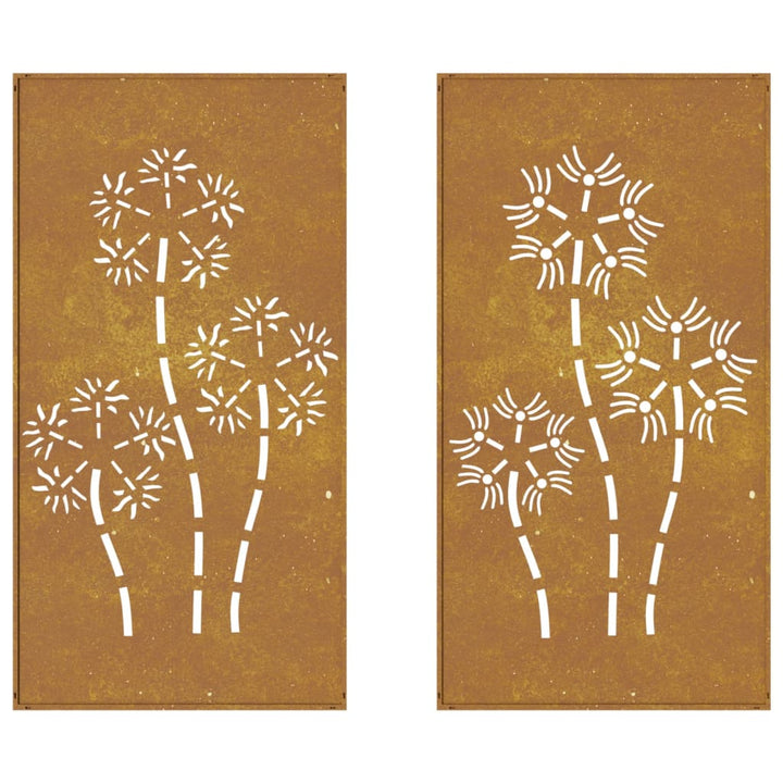 Decor Perete Grădină 2 Buc. 105X55 Cm Design Flori Oțel Corten