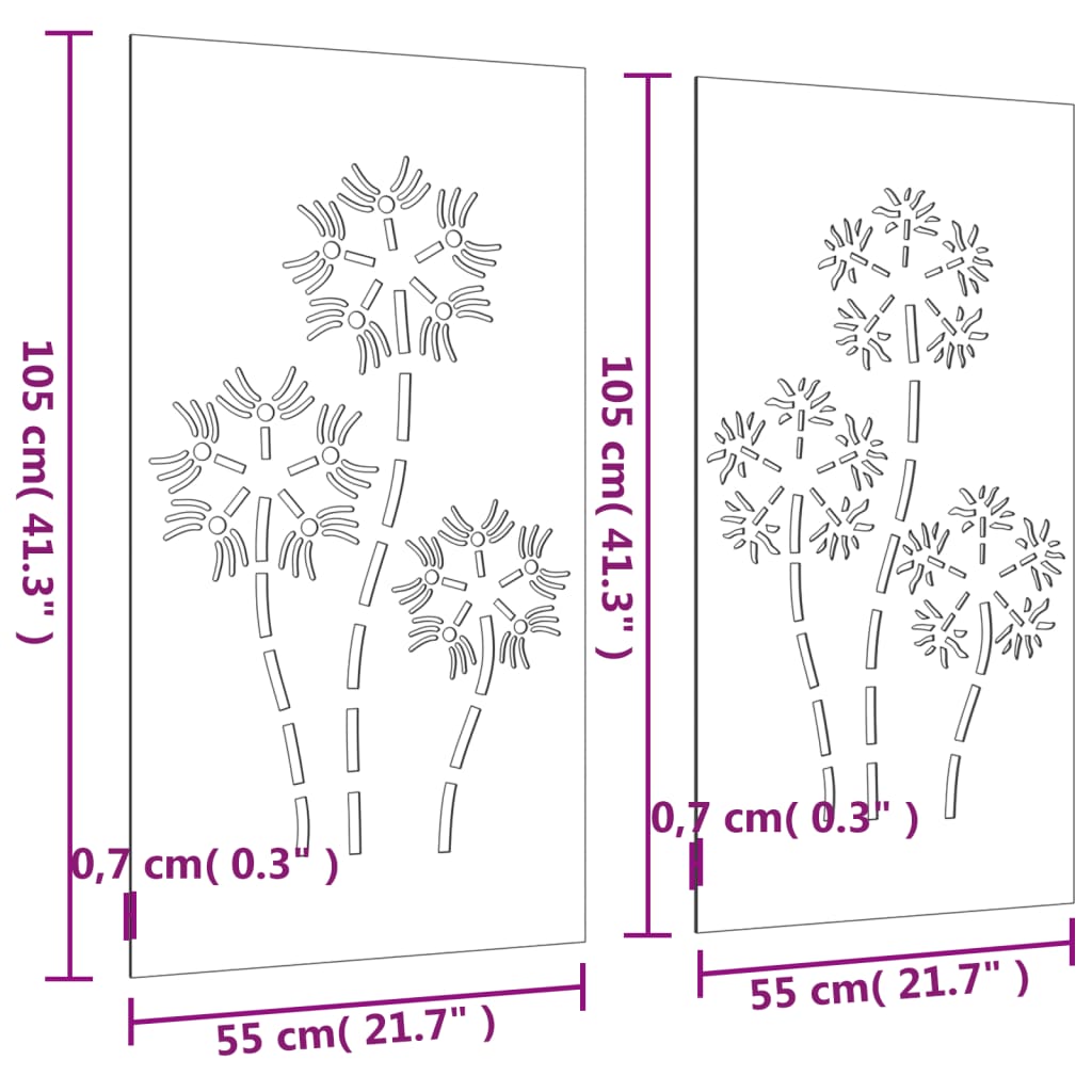 Decor Perete Grădină 2 Buc. 105X55 Cm Design Flori Oțel Corten
