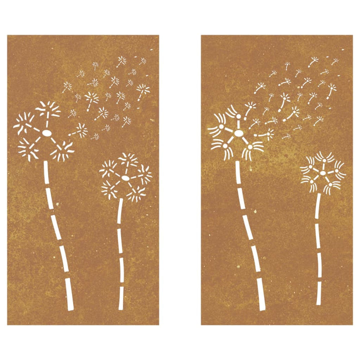 Decor Perete Grădină 2 Buc. 105X55 Cm Design Flori Oțel Corten