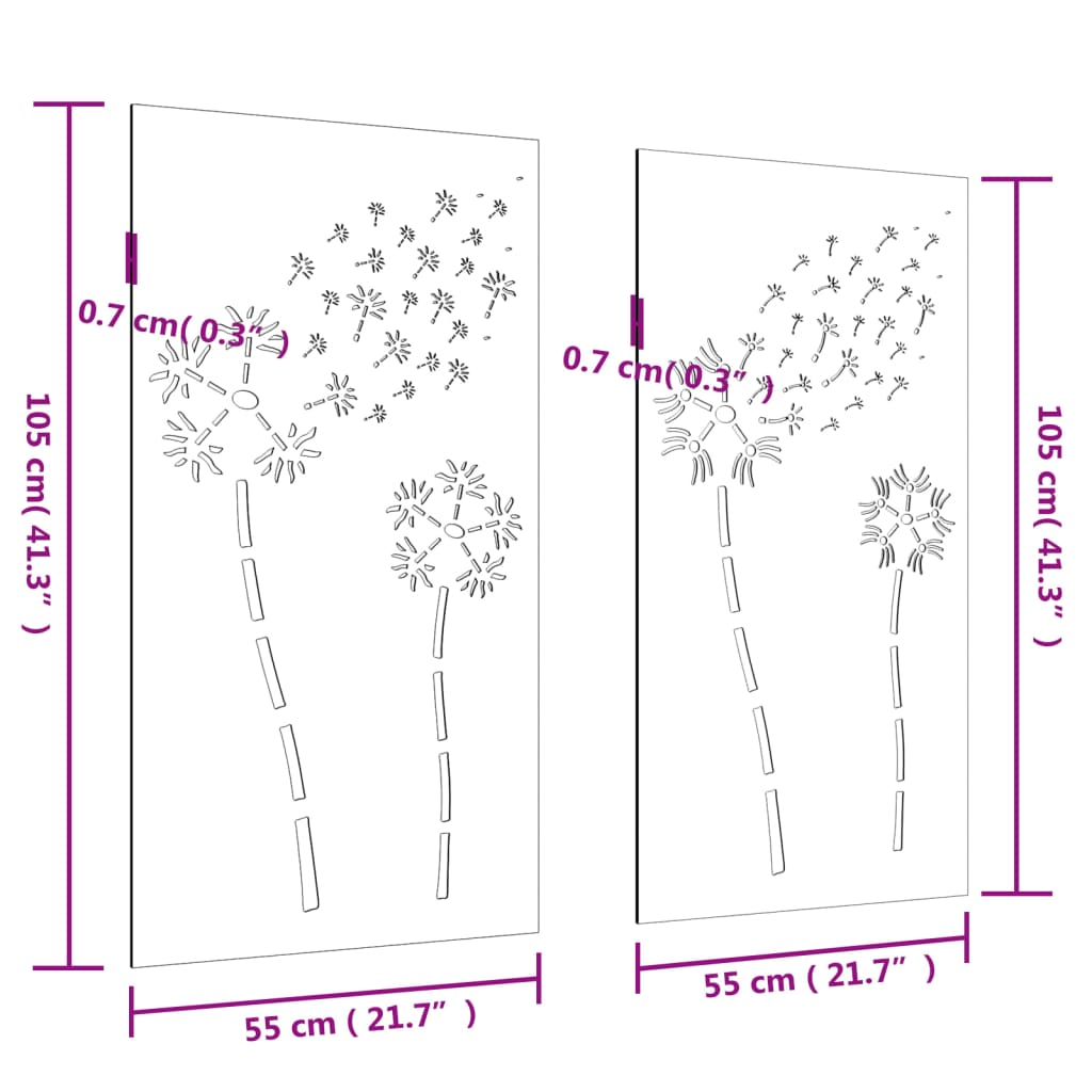 Decor Perete Grădină 2 Buc. 105X55 Cm Design Flori Oțel Corten