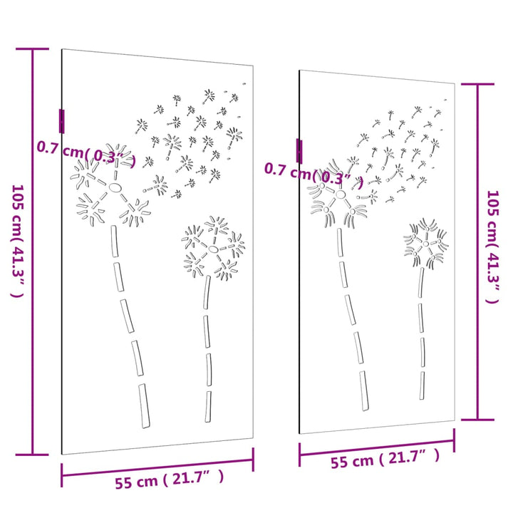 Decor Perete Grădină 2 Buc. 105X55 Cm Design Flori Oțel Corten