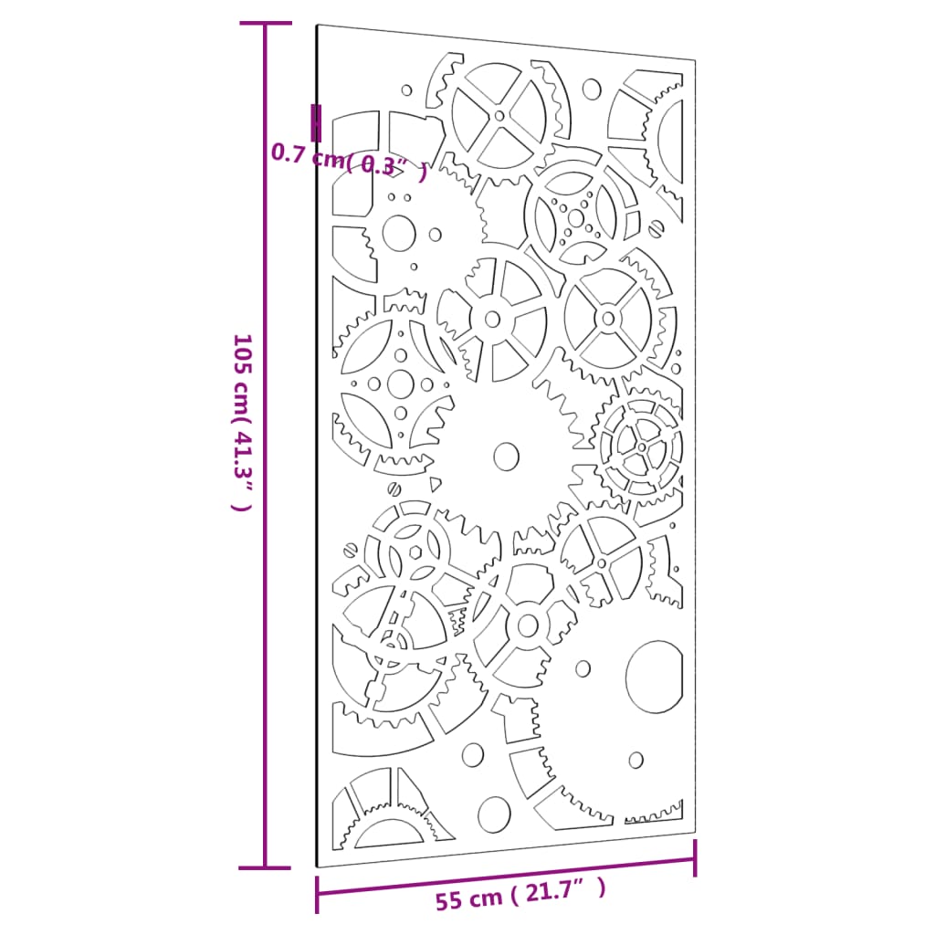Decor Perete Grădină 105X55 Cm Design Roți Zimțare Oțel Corten