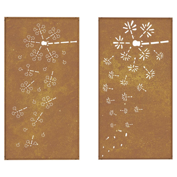 Decor Perete Grădină 2 Buc. 105X55 Cm Design Flori Oțel Corten