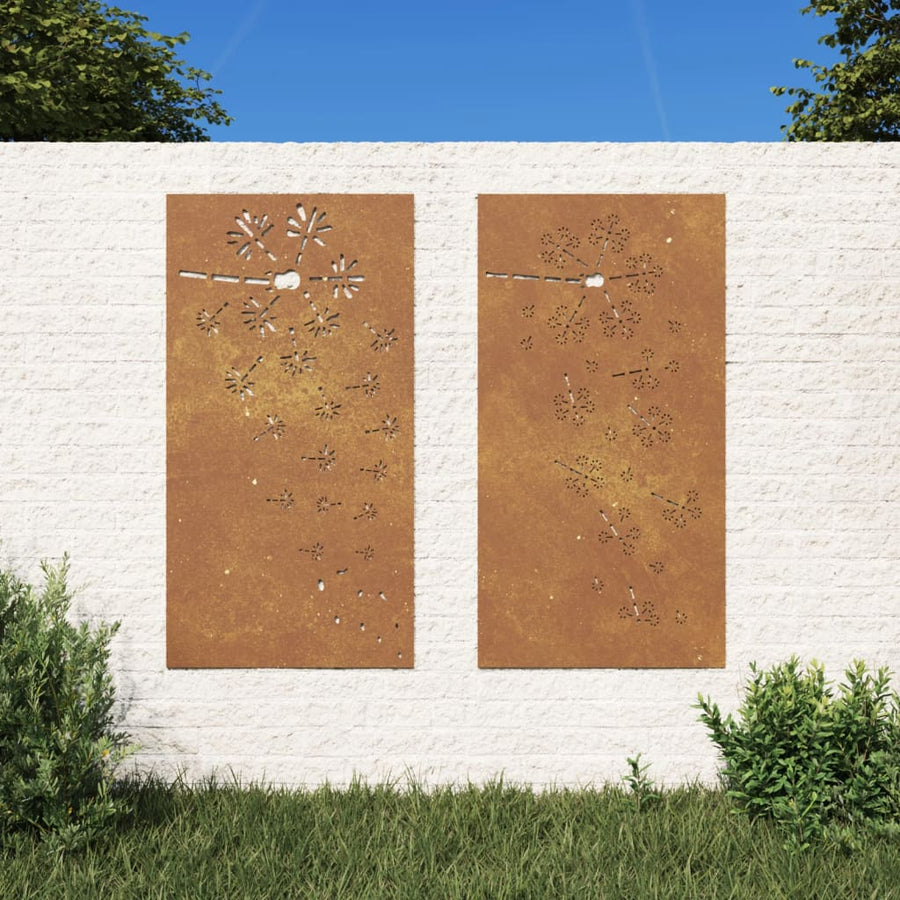 Decor Perete Grădină 2 Buc. 105X55 Cm Design Flori Oțel Corten