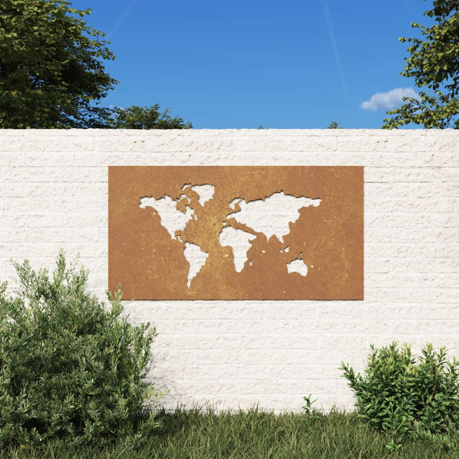Decor Perete Grădină 105X55 Cm Design Harta Lumii Oțel Corten