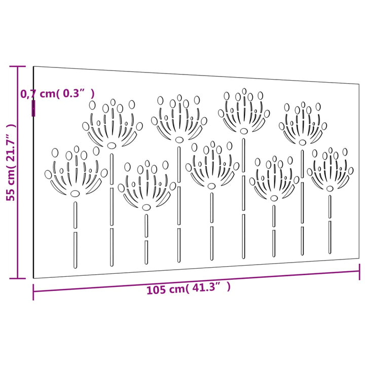 Decorație Perete De Grădină 105X55 Cm Design Flori Oțel Corten