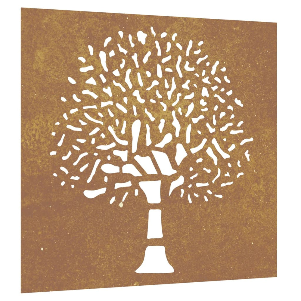 Decor Perete De Grădină 55X55 Cm Design Copac Oțel Corten