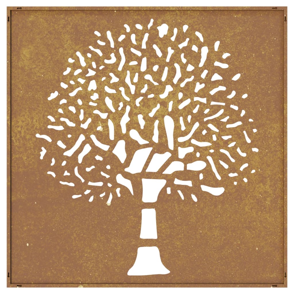 Decor Perete De Grădină 55X55 Cm Design Copac Oțel Corten