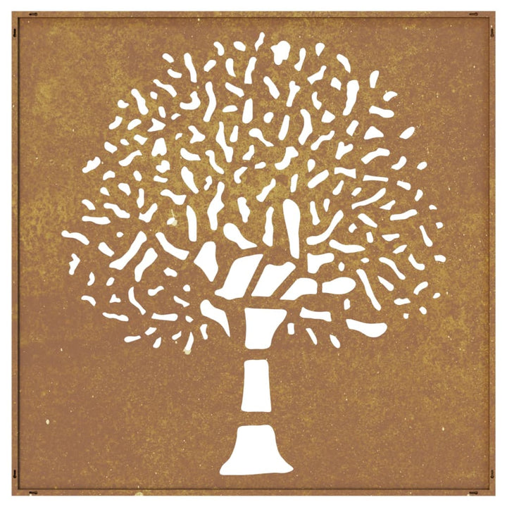Decor Perete De Grădină 55X55 Cm Design Copac Oțel Corten