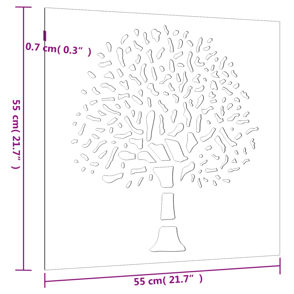Decor Perete De Grădină 55X55 Cm Design Copac Oțel Corten