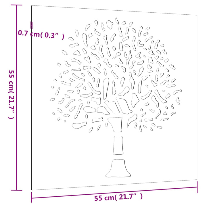 Decor Perete De Grădină 55X55 Cm Design Copac Oțel Corten