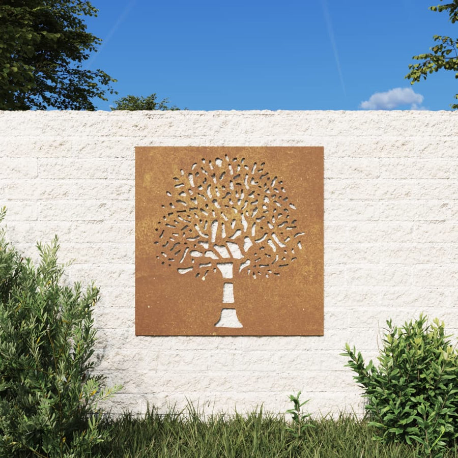 Decor Perete De Grădină 55X55 Cm Design Copac Oțel Corten