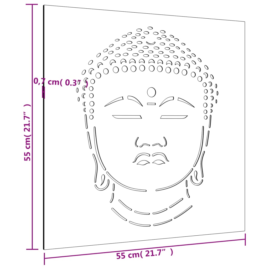 Decor Perete De Grădină 55X55 Cm Design Cap Buddha Oțel Corten