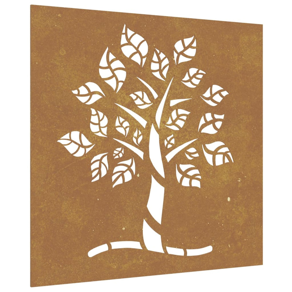 Decor Perete De Grădină 55X55 Cm Design Copac Oțel Corten