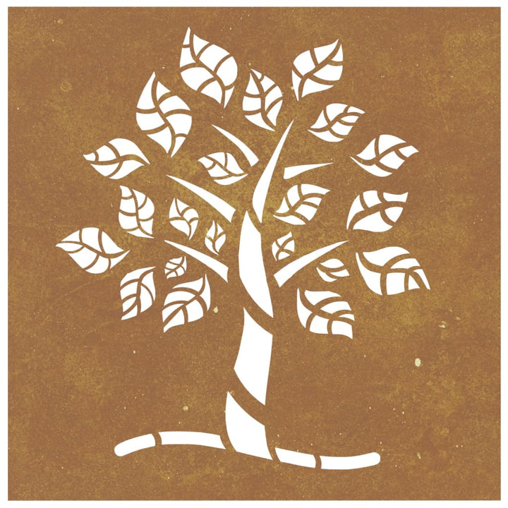 Decor Perete De Grădină 55X55 Cm Design Copac Oțel Corten