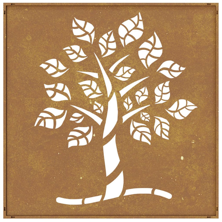 Decor Perete De Grădină 55X55 Cm Design Copac Oțel Corten