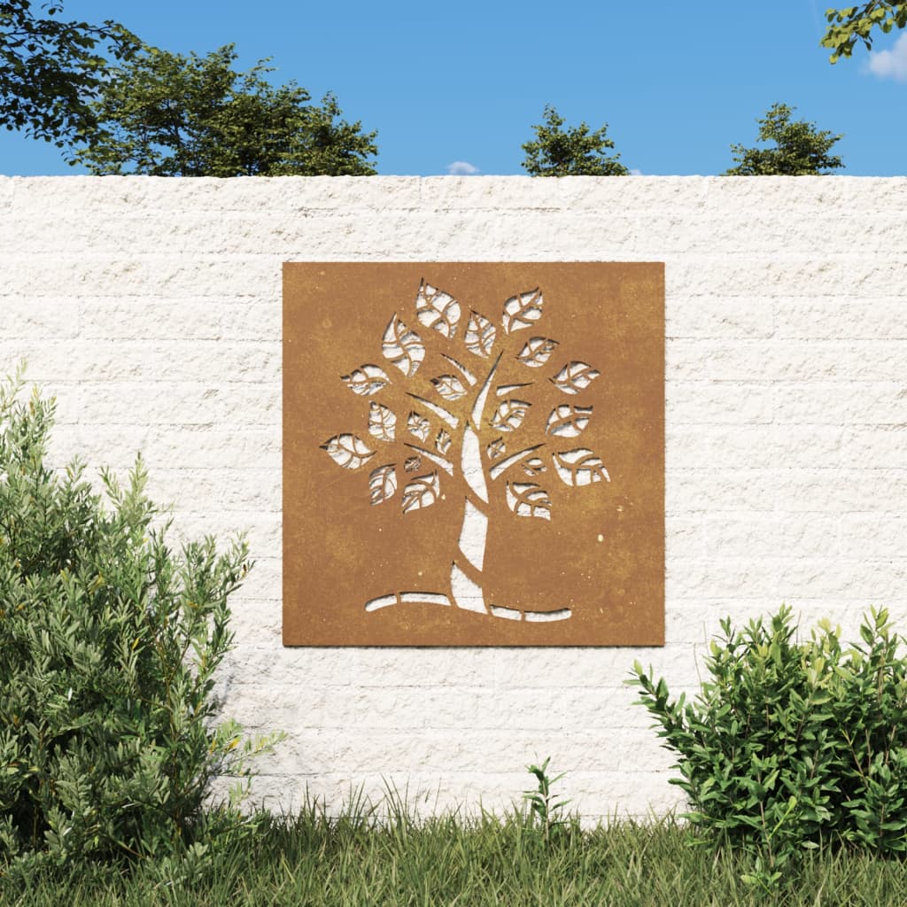 Decor Perete De Grădină 55X55 Cm Design Copac Oțel Corten