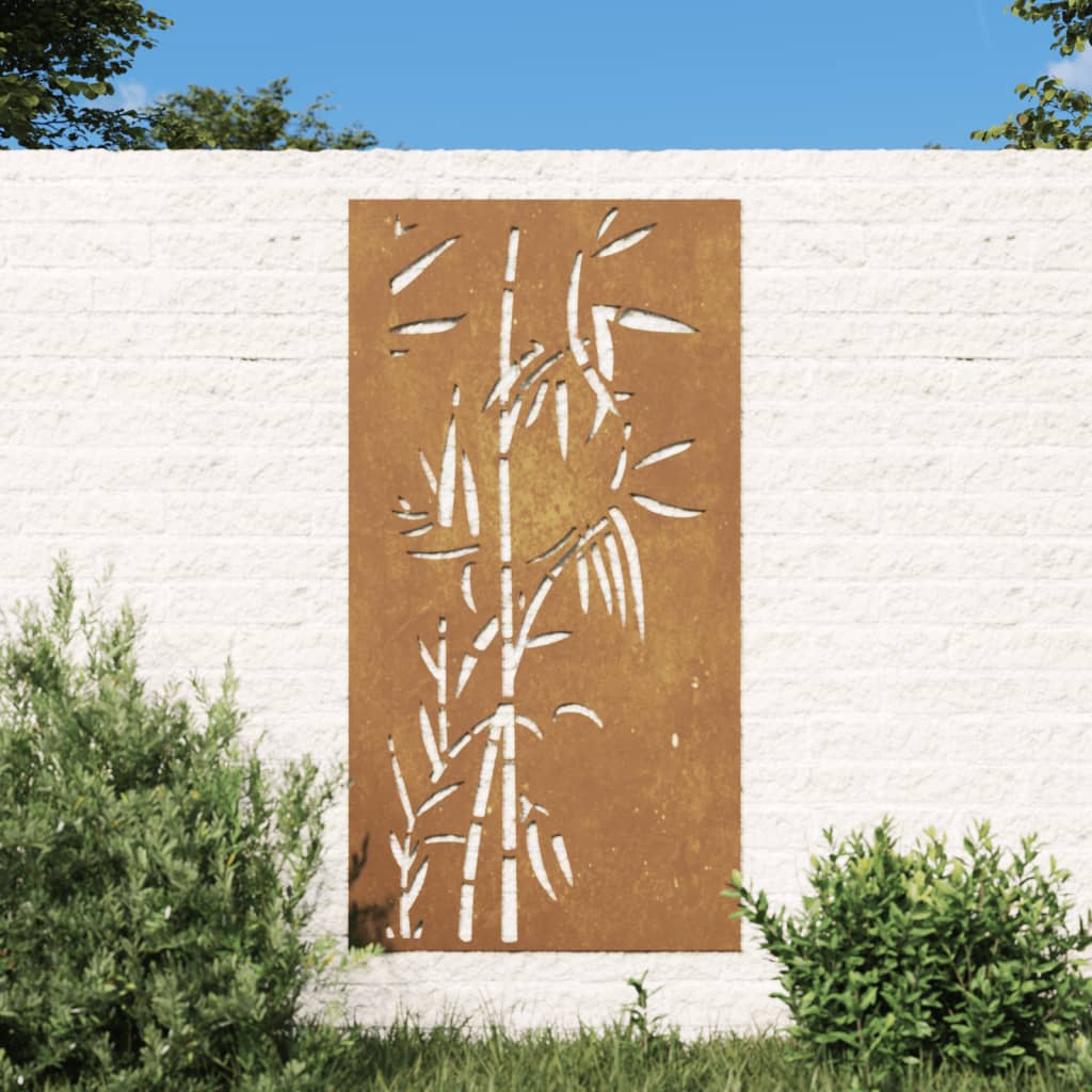 Decorație Perete De Grădină 105X55 Cm Design Bambus Oțel Corten