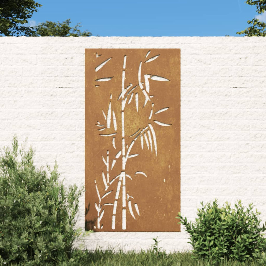 Decorație Perete De Grădină 105X55 Cm Design Bambus Oțel Corten