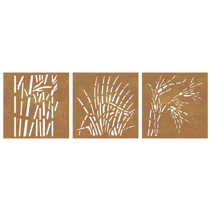 Decor De Perete 3 Buc. 55X55 Cm Model Iarba Oțel Corten