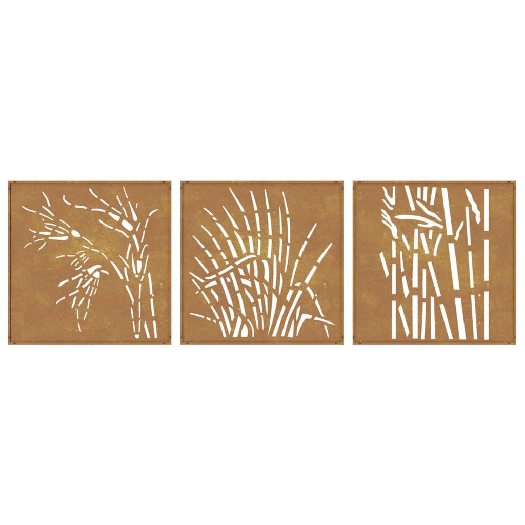 Decor De Perete 3 Buc. 55X55 Cm Model Iarba Oțel Corten