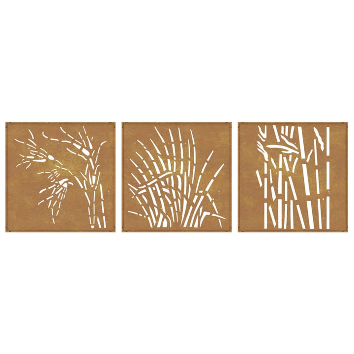 Decor De Perete 3 Buc. 55X55 Cm Model Iarba Oțel Corten