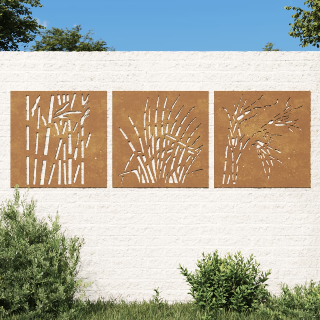 Decor De Perete 3 Buc. 55X55 Cm Model Iarba Oțel Corten