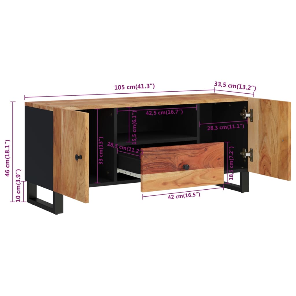 Dulap Tv, 105X33,5X46 Cm, Lemn Masiv De Acacia&Lemn Prelucrat