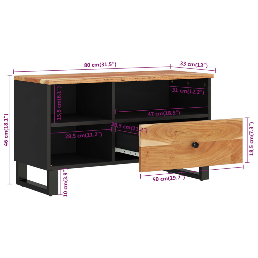 Comodă Tv, 80X33X46 Cm, Lemn Masiv De Acacia & Lemn Compozit