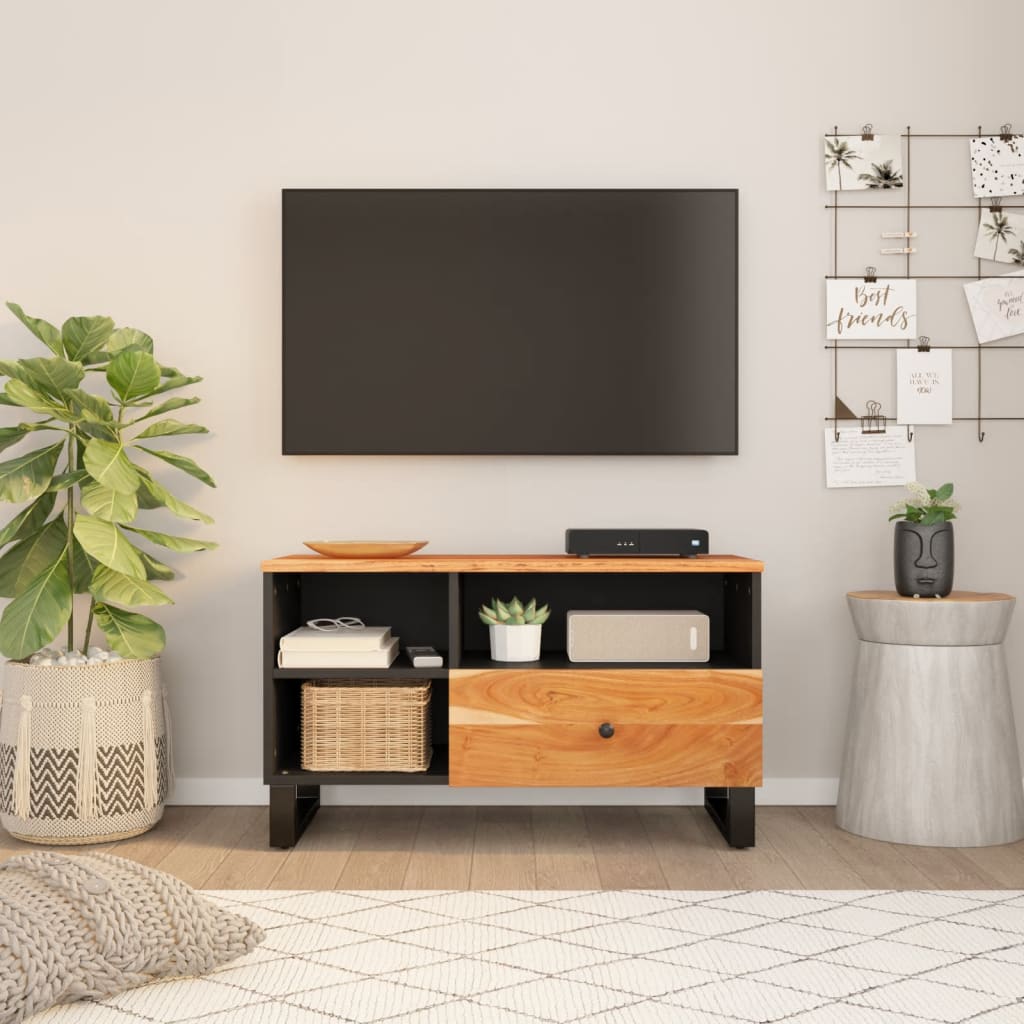 Comodă Tv, 80X33X46 Cm, Lemn Masiv De Acacia & Lemn Compozit