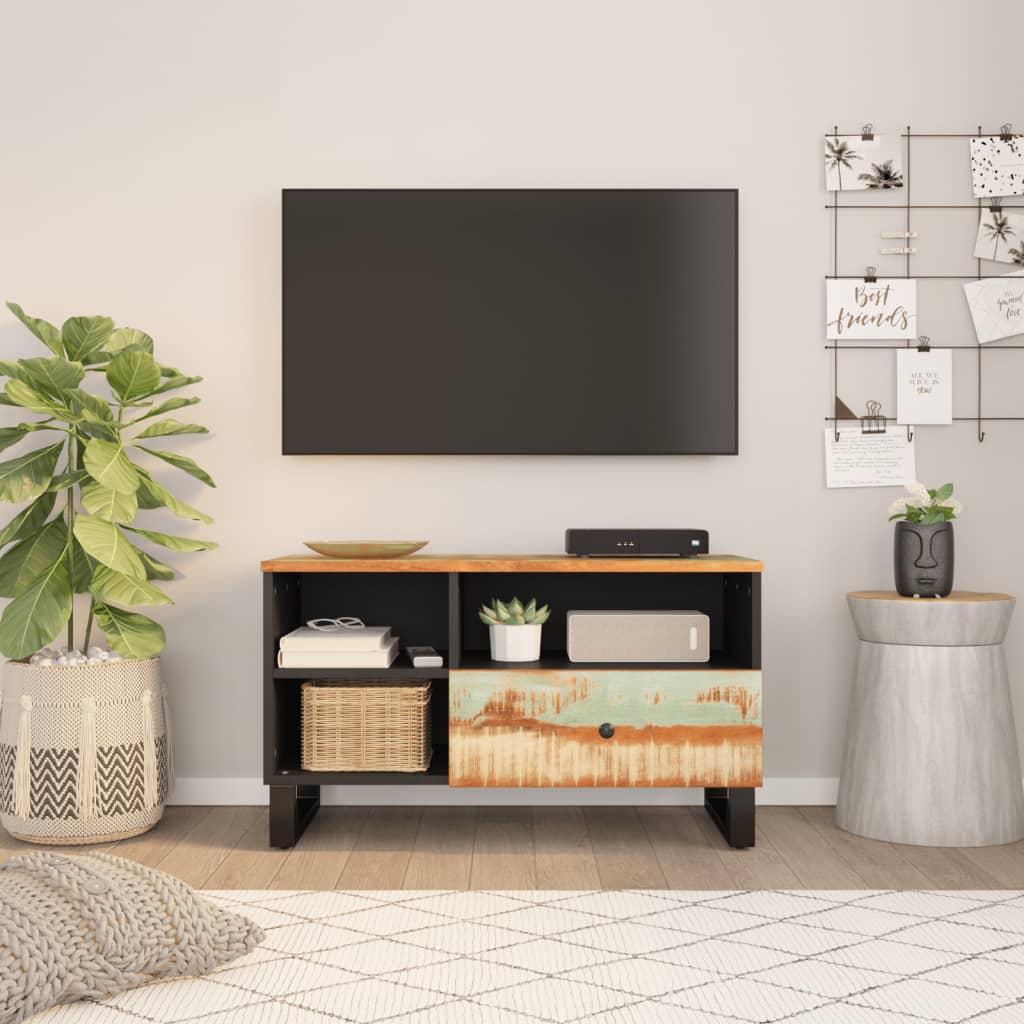 Comodă Tv, 80X33X46 Cm, Lemn Masiv De Acacia & Lemn Compozit