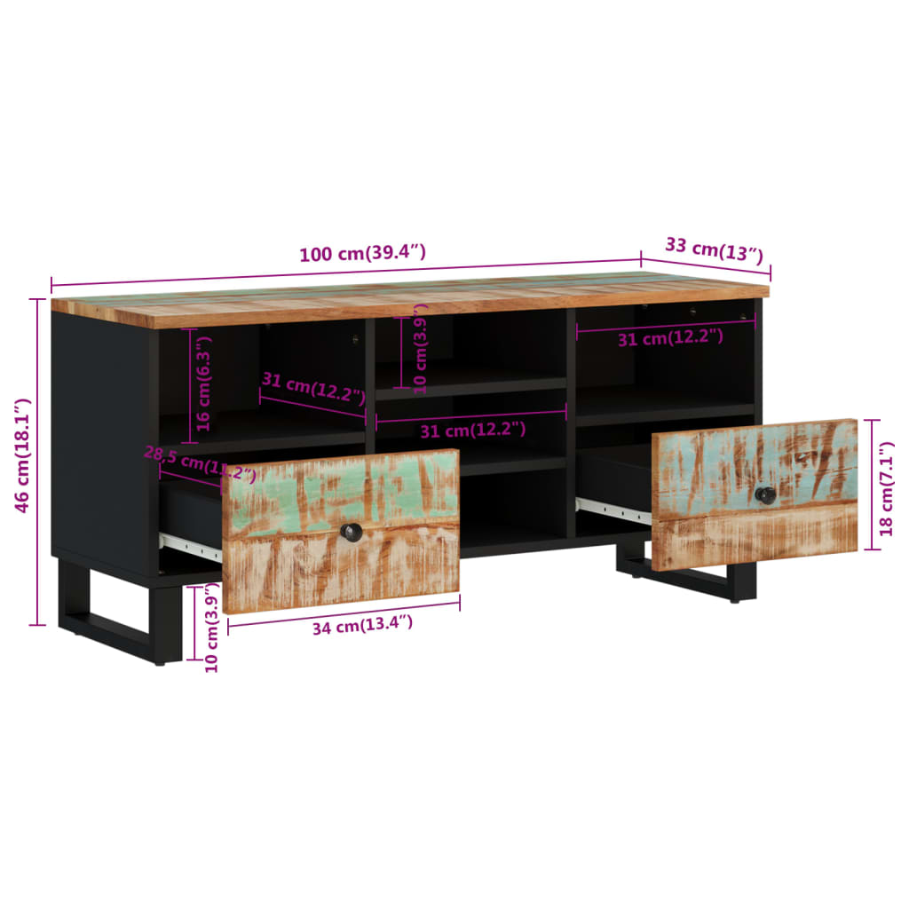Comodă Tv, 100X33X46 Cm, Lemn Masiv Reciclat & Lemn Compozit