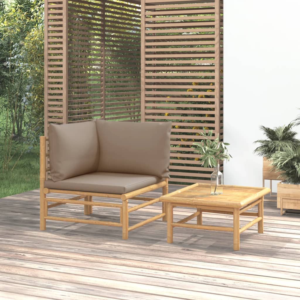 Set Mobilier De Grădină Cu Perne , 3 Piese, Bambus