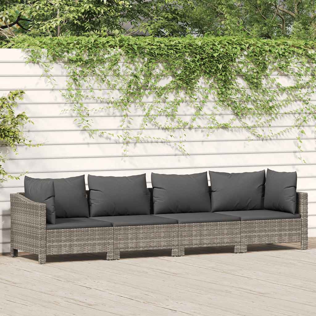 Set Mobilier De Grădină Cu Perne, 4 Piese, Gri, Poliratan