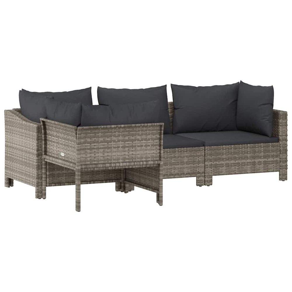 Set Mobilier De Grădină Cu Perne, 4 Piese, Gri, Poliratan