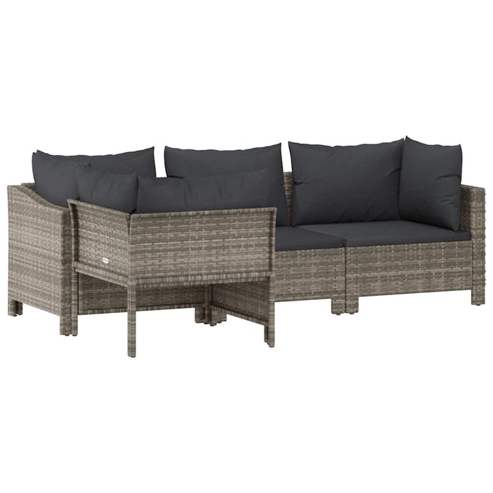 Set Mobilier De Grădină Cu Perne, 4 Piese, Gri, Poliratan