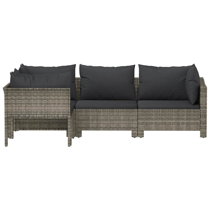 Set Mobilier De Grădină Cu Perne, 4 Piese, Gri, Poliratan